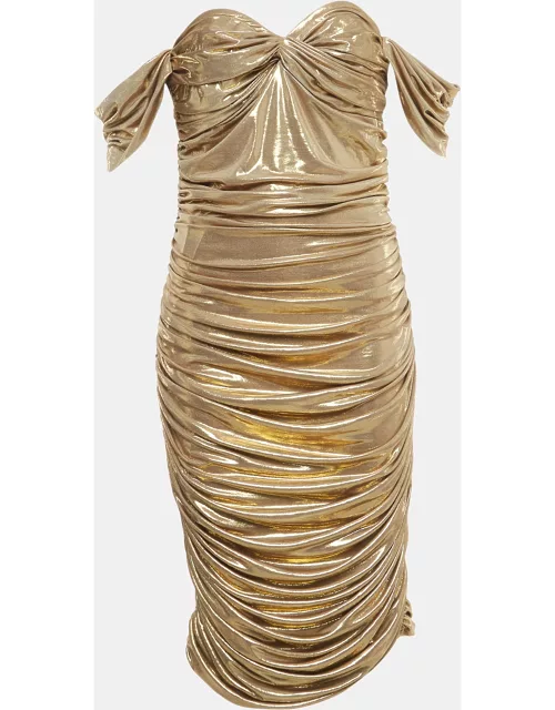 Norma Kamali Gold Gathered Jersey Winglet Sleeve Walter Dress