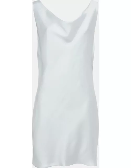 Norma Kamali White Satin Cowl Neck Mini Dress