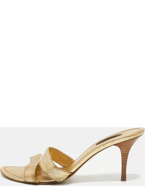 Louis Vuitton Gold Leather Slides Sandal