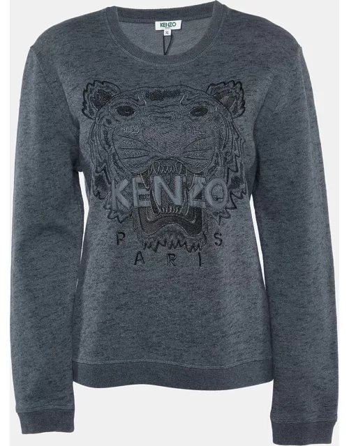 Kenzo Grey Tiger Embroidered Cotton Sweatshirt