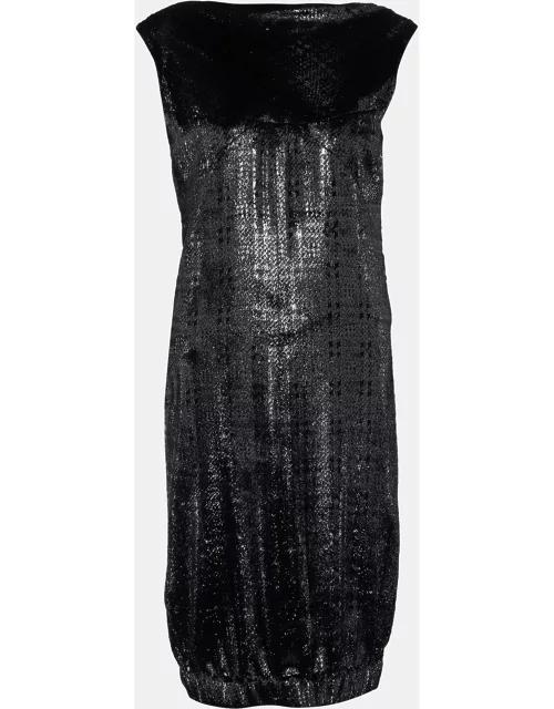 Chanel Metallic Black Bristled Velvet Sleeveless Elasticated Hem Dress