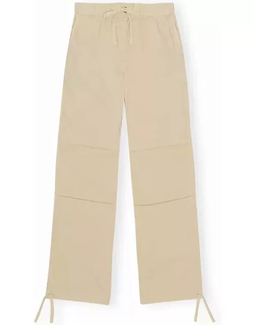 GANNI Washed Cotton Canvas Draw String Trousers in Pale Khaki
