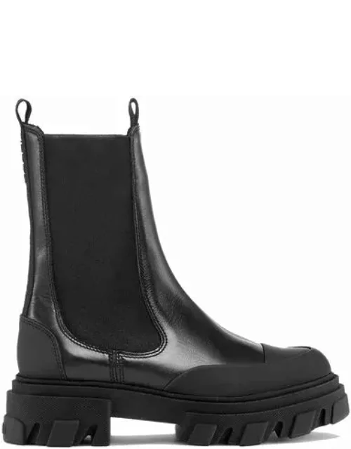 GANNI Stitch Cleated Mid Chelsea Boots in Black Responsible