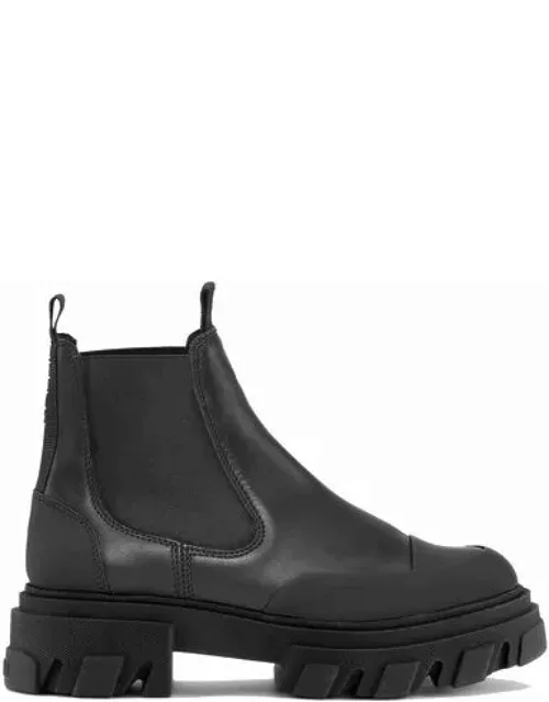 GANNI Stitch Cleated Low Chelsea Boots in Black Responsible