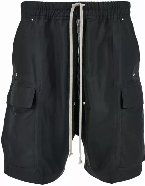Rick Owens Black Bermuda Shorts With Drawstring And Patch Pockets In Tech Fabric Man