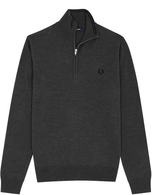 Fred Perry Logo-embroidered Wool-blend Half-zip Jumper - Grey