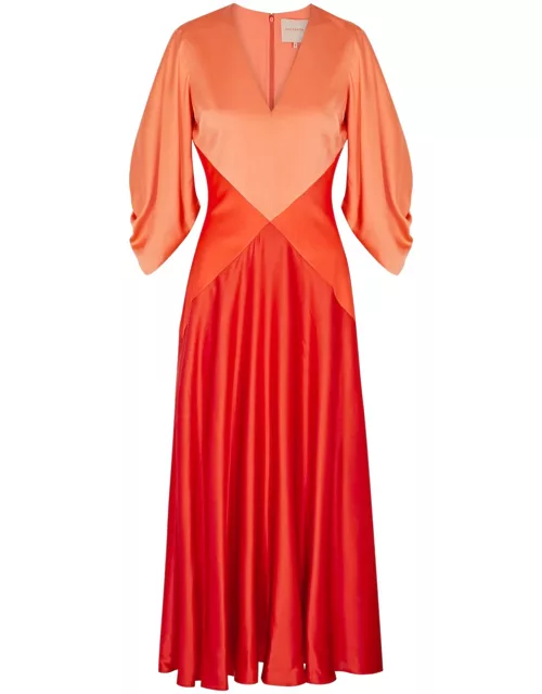 Roksanda Gaia Colour-blocked Silk Midi Dress - Orange - 12 (UK12 / M)
