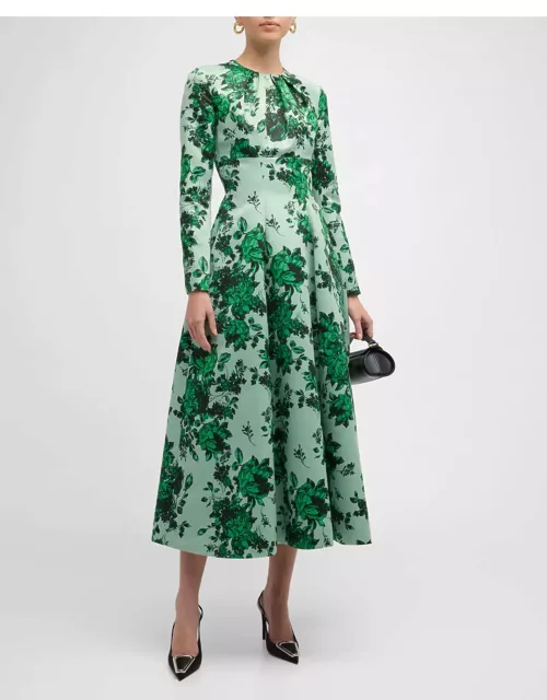 Brita Floral-Print Long-Sleeve Fit-&-Flare Midi Dres