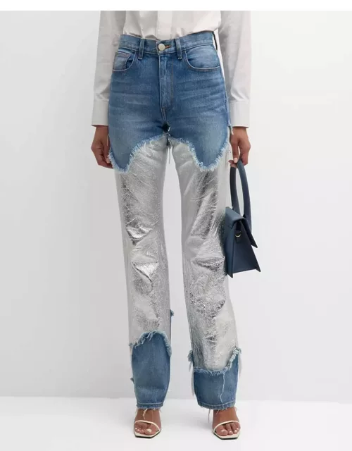 The Cortlandt Denim Pants with Metallic Leather Detai