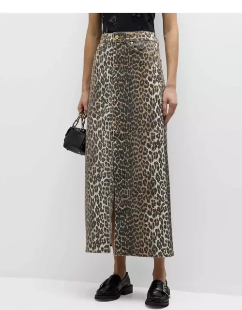 Leopard-Print Denim Maxi Skirt