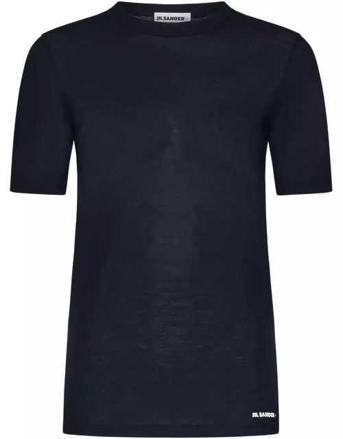 Jil Sander Night Blue Cotton Jersey Regular T-shirt By Ganni With Sleeve And Front Print.