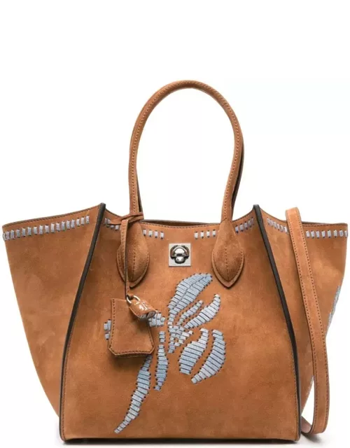 Ermanno Scervino Embroidered Maggie Hand Bag In Brown