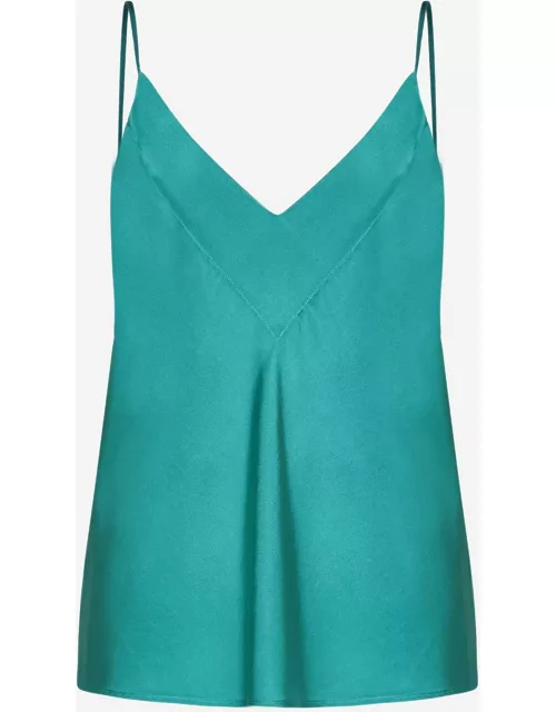 Forte_Forte Green Top With Spaghetti Straps And V Neckline In Stretch Silk Woman