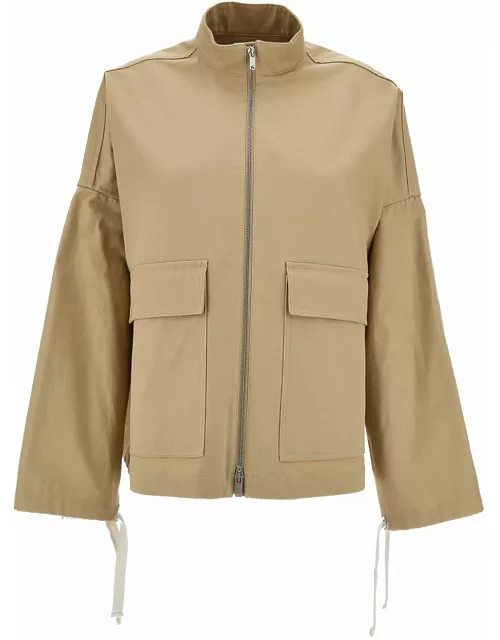 Jil Sander Beige Jacket With Leather Logo Patch In Cotton Canvas Woman