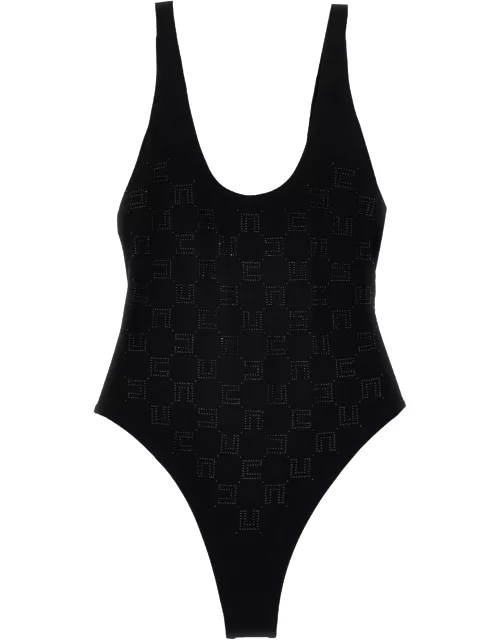 Elisabetta Franchi Rhinestone Logo One-piece Swimsuit