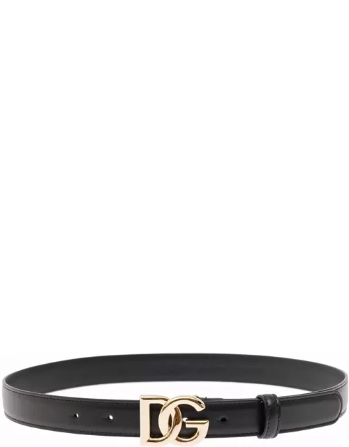 Black Thin Belt With Golden Dg Buckle In Leather Woman Dolce & Gabbana