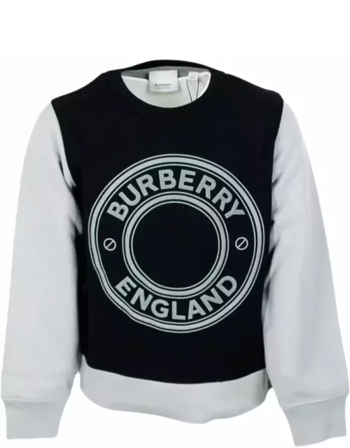 Burberry Cotton Crewneck Sweatshirt With Central Rubberized Logo In Relief With Sleeves And Bottom In Contrasting Colour
