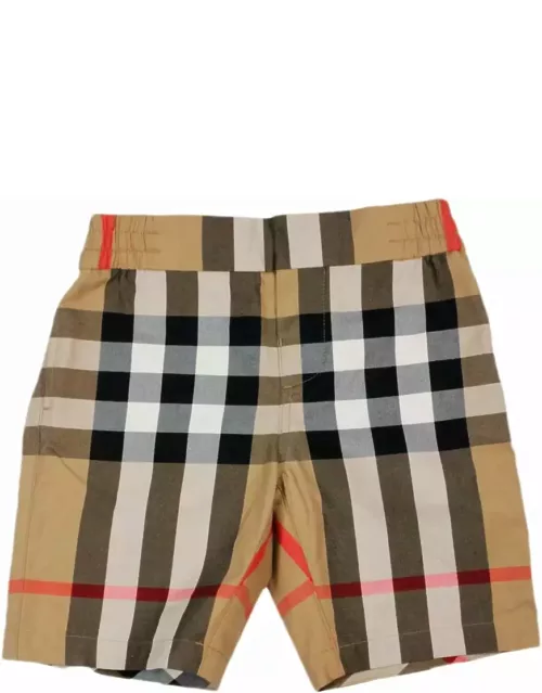 Burberry Cotton Jersey Shorts With Elasticated Waist And Front Welt Pockets And Classic Check Back Pocket