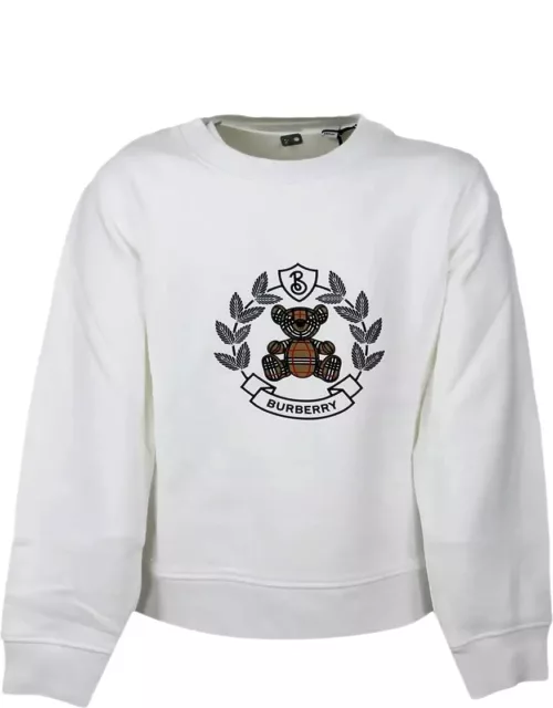 Burberry Crewneck Sweatshirt In Cotton Jersey With Classic Check Teddy Bear Print On The Front