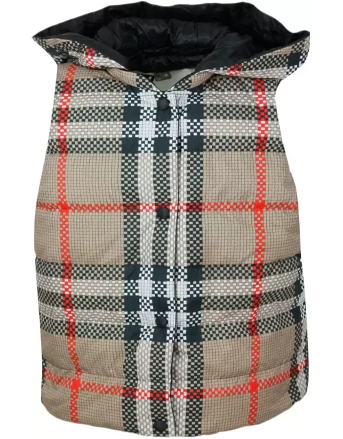 Sleeveless Gilet Padded With Real Natural Down, Closure With Burberry New Check Button
