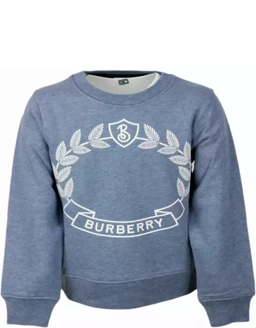 Burberry Crewneck Sweatshirt In Cotton Jersey With White Logo Print On The Front