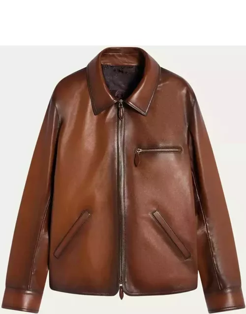 Men's Jour Patina Leather Full-Zip Blouson Jacket