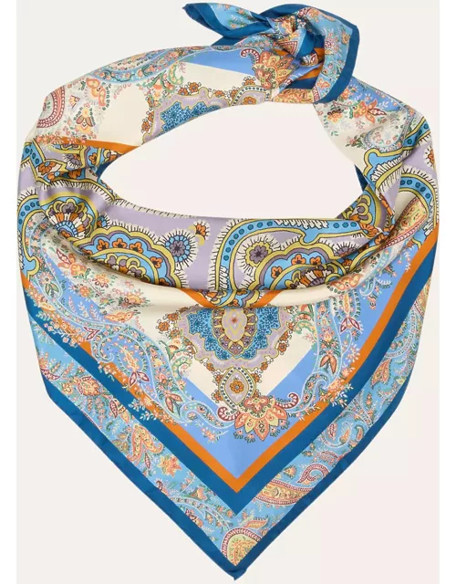 Patterned Two-Tone Silk Scarf With Grommet