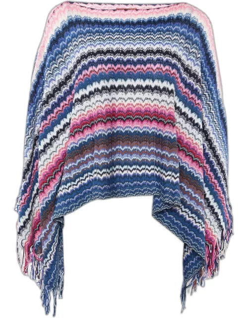 Missoni Multicolor Chevron Cotton Knit Fringed Poncho One