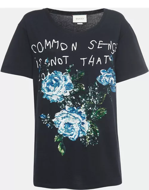 Gucci Black Sequined Embroidered Cotton T-Shirt