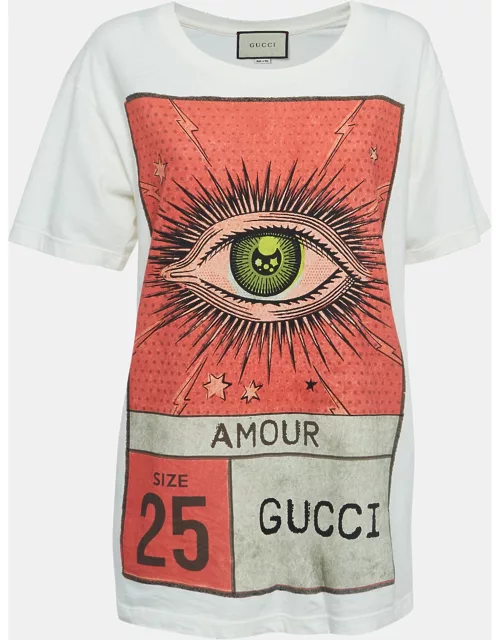 Gucci Off White Graphic Print Cotton T-Shirt