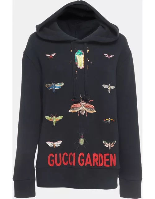 Gucci Black Garden Insects Embroidered Cotton Hoodie