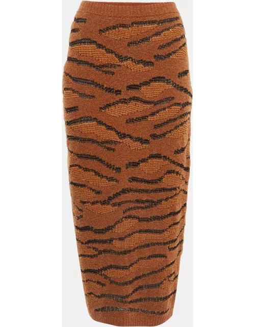 Stella McCartney Brown Wool Tiger Intarsia Pencil Skirt