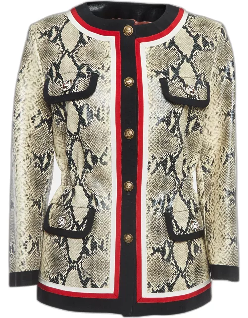 Gucci Cream Snake Printed Leather Jacket