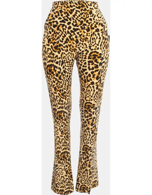 Norma Kamali Beige Leopard Print Stretch Knit High Waist Spat Leggings