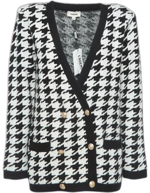 L'agence Black/White Maddy Houndstooth Double Breasted Cardigan