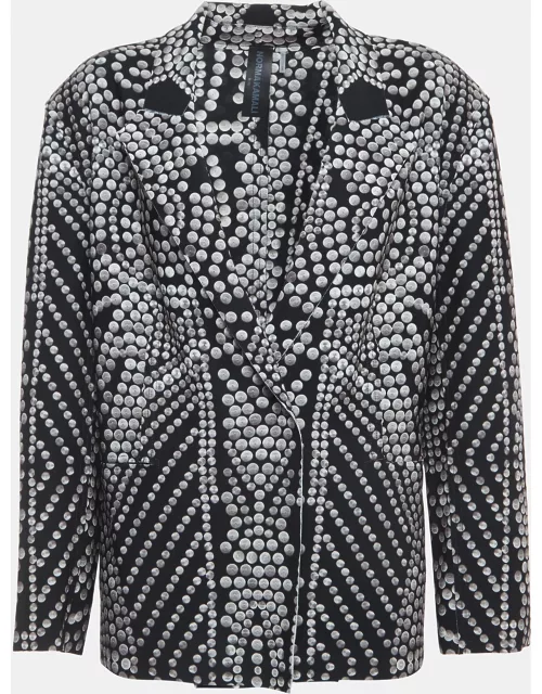 Norma Kamali Black Printed Lycra Single Breasted Straight Fit Jacket