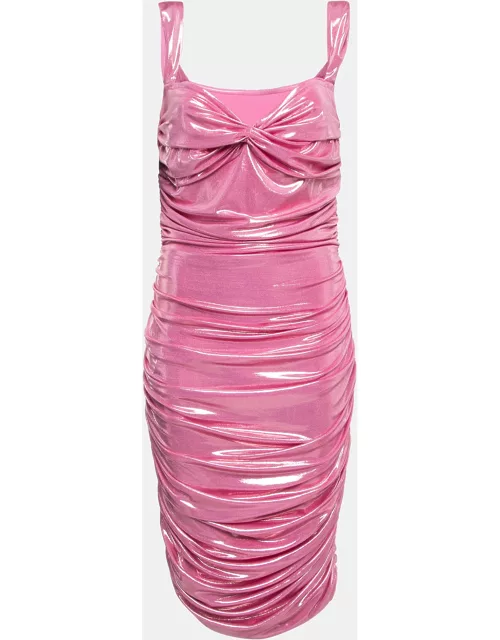 Norma Kamali Pink Lame Walter Wing Sleeves Mini Dress