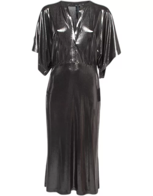 Norma Kamali Black Lame Fabric Obie Midi Dress