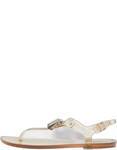 Tod's Transparent Rubber Tassel Bow Flat Thong Sandal