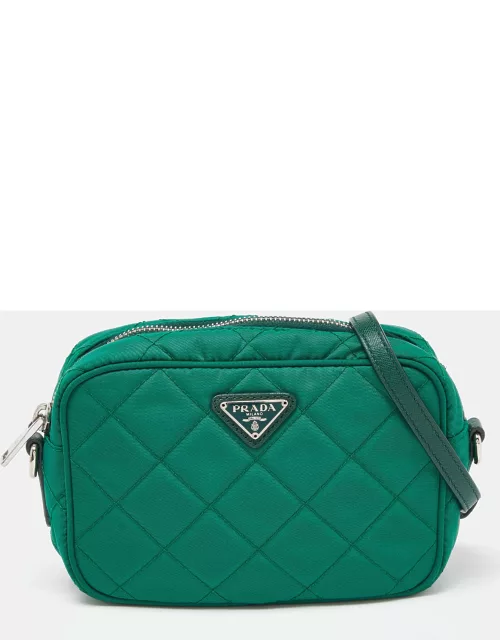 Prada Green Quilted Nylon and Leather Camera Crossbody Bag