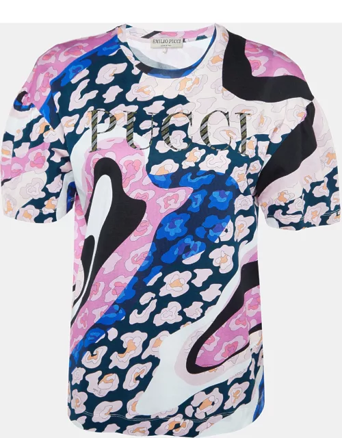 Emilio Pucci Multicolor Logo Print Half Sleeve T-Shirt