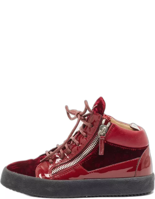 Giuseppe Zanotti Burgundy Velvet and Patent Frankie High Top Sneaker