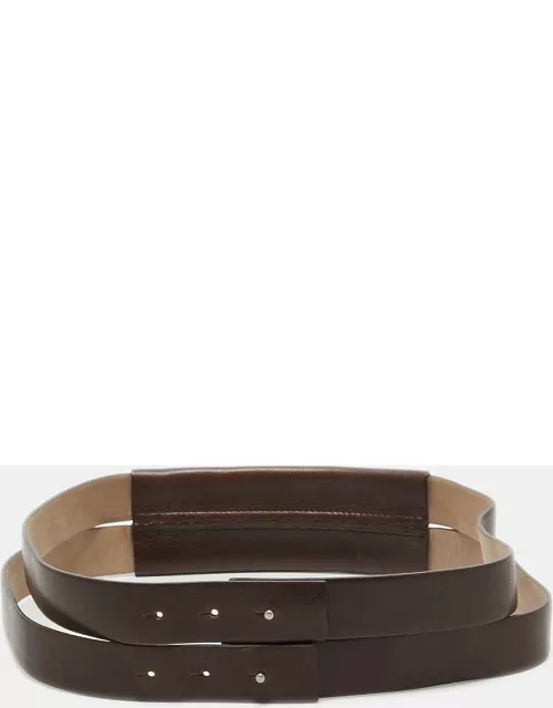 Brunello Cucinelli Dark Brown Leather Double Wrap Waist Belt