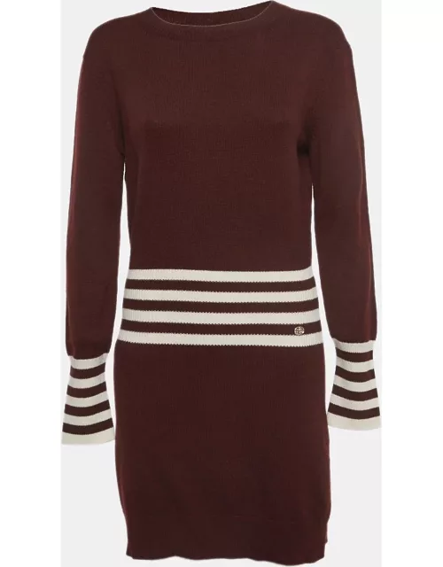 Chanel Burgundy Striped Cashmere Sweater Dress