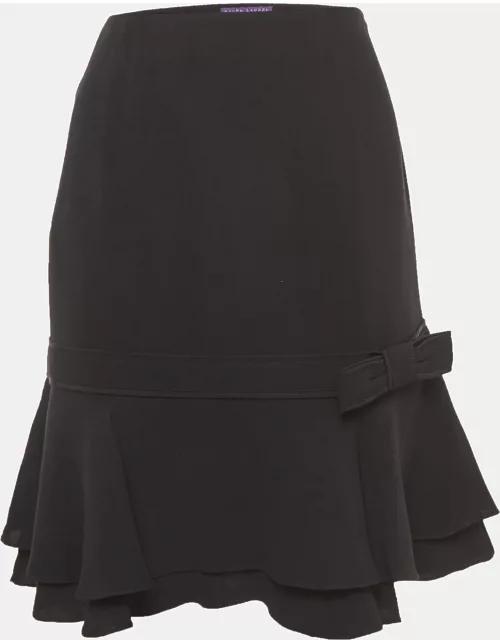Ralph Lauren Collection Black Silk Bow Detail Ruffled Short Skirt