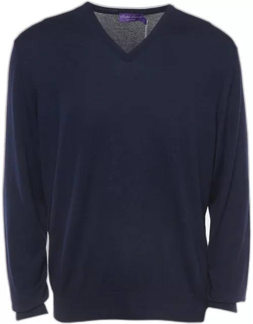 Ralph Lauren Navy Blue Cashmere V-Neck Sweater