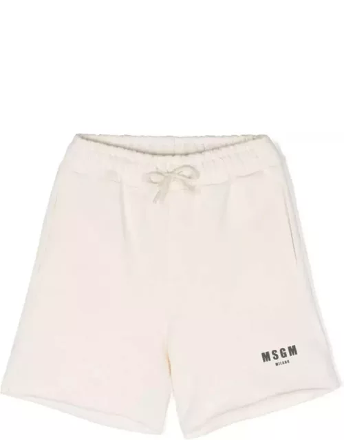MSGM Cream Shorts With Logo And Drawstring