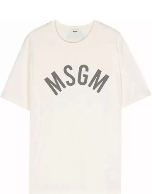 MSGM Cream T-shirt With Arched Logo