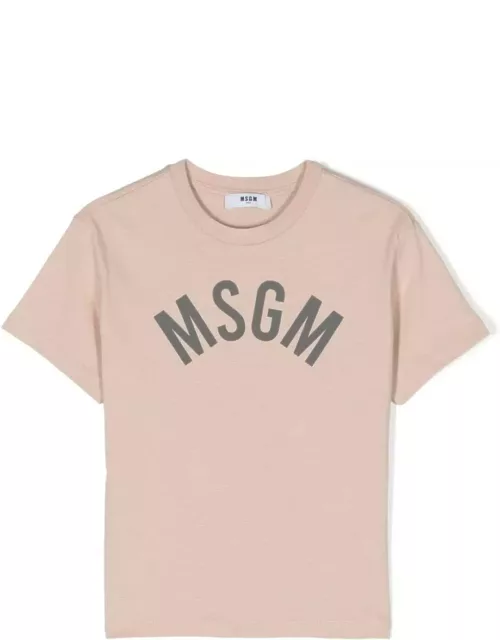 MSGM Beige T-shirt With Arched Logo