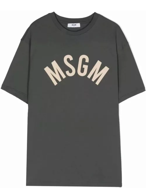 MSGM Grey T-shirt With Arched Logo